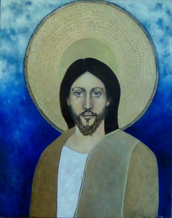 Painting titled "Jésus" by Olivier Le Gac, Original Artwork, Oil