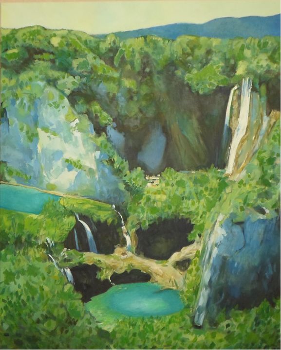 Painting titled "les chutes de Plitv…" by Olivier Le Gac, Original Artwork, Oil