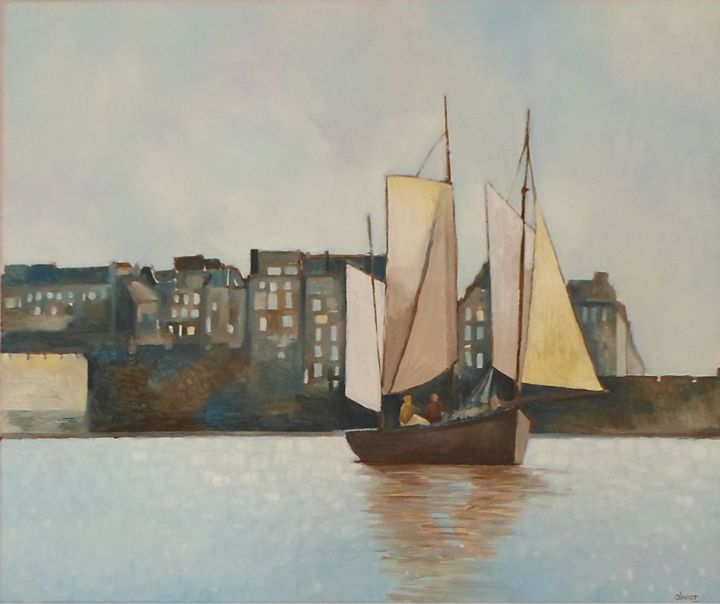 Peinture intitulée "voilier devant Sain…" par Olivier Le Gac, Œuvre d'art originale, Huile