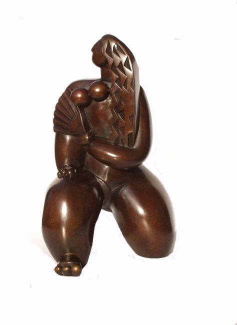 Sculpture titled "Femme a l'éventail 5" by Olivier Martin, Original Artwork, Bronze