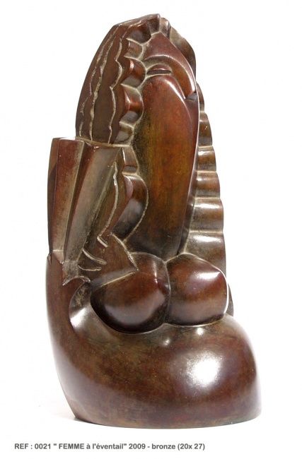 Sculpture intitulée "Femme a l'éventail 3" par Olivier Martin, Œuvre d'art originale, Bronze