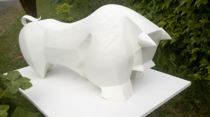 Sculpture intitulée "taureau-blanc.jpg" par Olivier Martin, Œuvre d'art originale