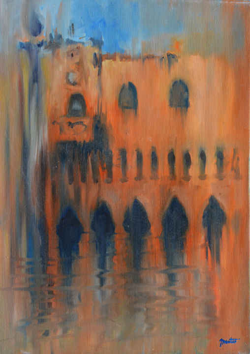 Painting titled "Place Saint-Marc" by Olivier Montes, Original Artwork, Oil