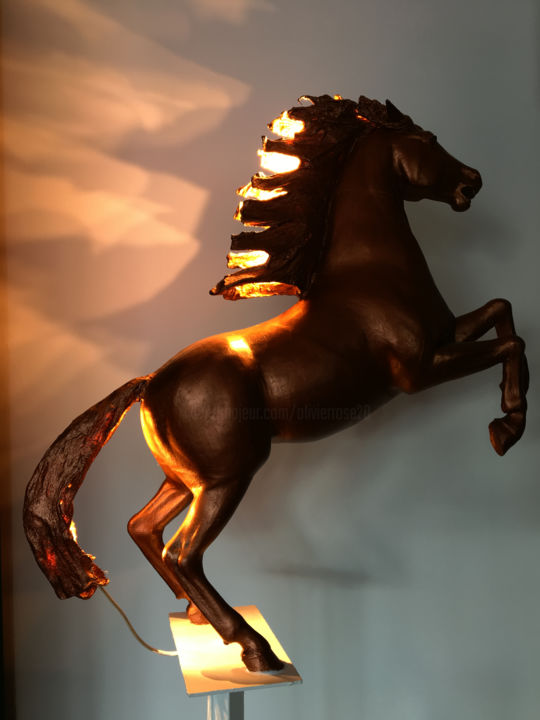 Γλυπτική με τίτλο ""Lampe-Cheval"" από Olivier Rose, Αυθεντικά έργα τέχνης, Μέταλλα