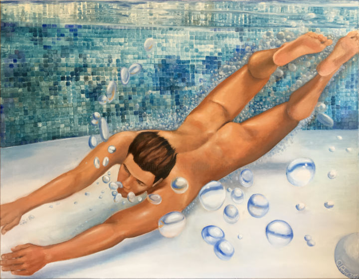 Painting titled ""Splash!"" by Olivier Rose, Original Artwork, Oil Mounted on Wood Stretcher frame