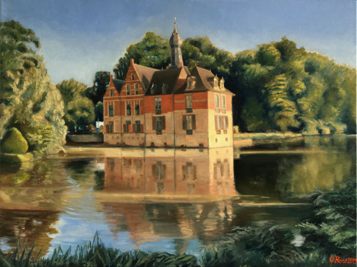 Painting titled ""Castle Garden Part…" by Olivier Rose, Original Artwork, Oil Mounted on Wood Stretcher frame