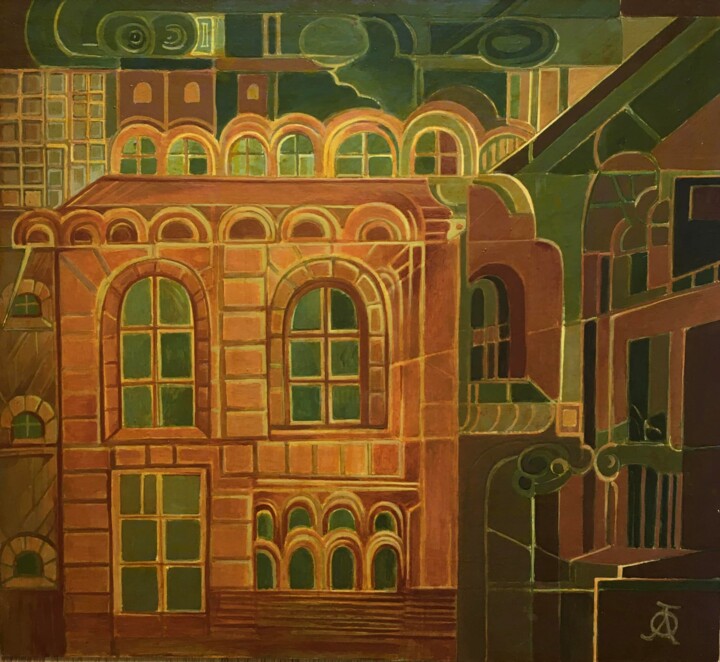 Malerei mit dem Titel "Old town" von Olha Fedoruk, Original-Kunstwerk, Acryl
