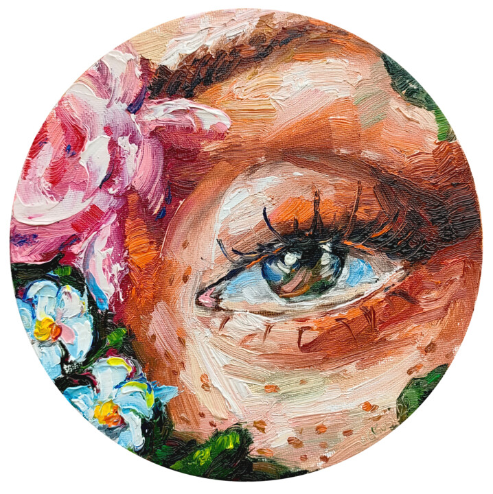 Картина под названием "Nymphs Eye - Contem…" - Olkosi, Подлинное произведение искусства, Масло Установлен на картон
