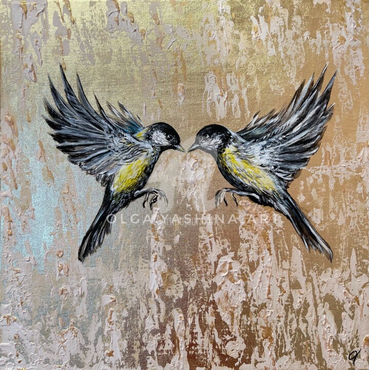 Картина под названием "Birds" - Ольга Яшина, Подлинное произведение искусства, Акрил Установлен на Деревянная рама для носил…