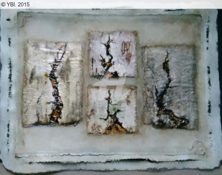 Peinture intitulée "Parchemin 4 Saisons" par Ybl, Œuvre d'art originale, Acrylique