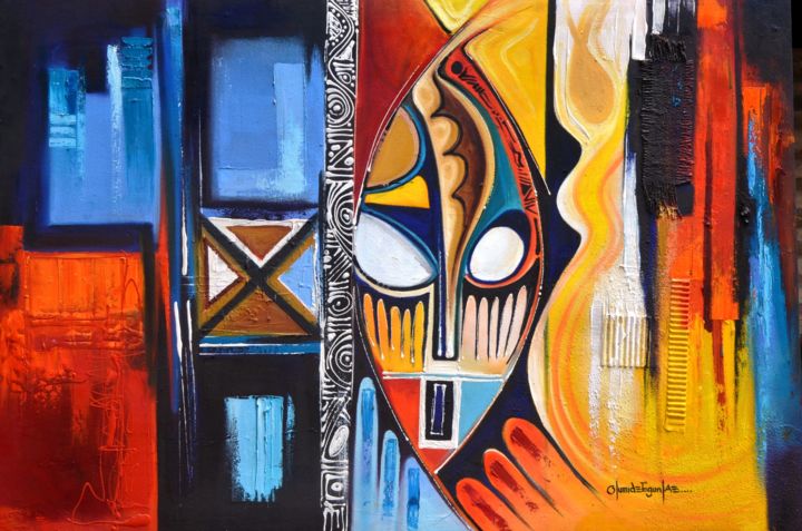 Картина под названием "African Gambian Mas…" - Olumide Egunlae, Подлинное произведение искусства, Акрил