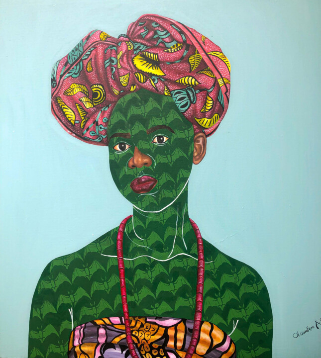 Картина под названием "Gèlè" - Oluwafemi Afolabi, Подлинное произведение искусства, Акрил