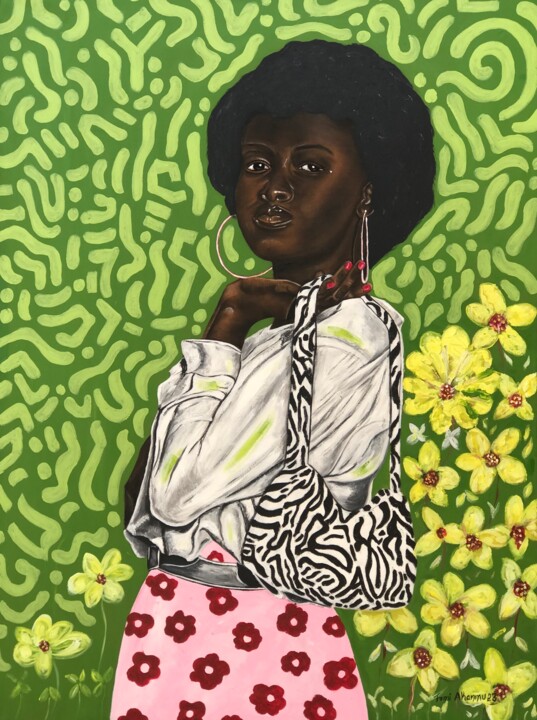 Ζωγραφική με τίτλο "For a moment" από Oluwafemi Akanmu, Αυθεντικά έργα τέχνης, Ακρυλικό