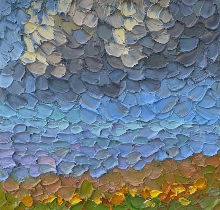 Картина под названием "Clouds over the sea" - Ольга Бежина, Подлинное произведение искусства, Масло Установлен на Подрамник