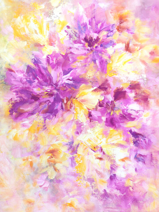 Картина под названием "Abstract floral art…" - Olya Grigorevykh, Подлинное произведение искусства, Акрил Установлен на картон