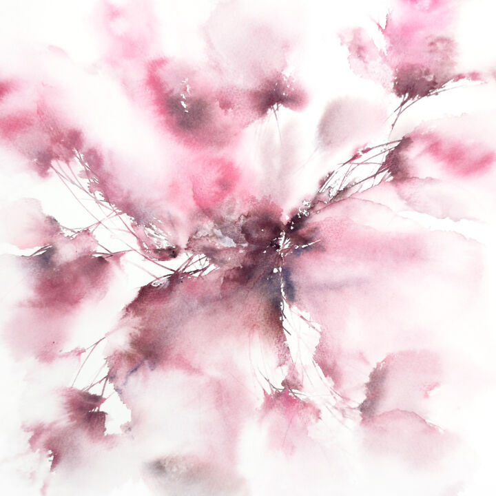 Картина под названием "Blush pink abstract…" - Olya Grigorevykh, Подлинное произведение искусства, Акварель