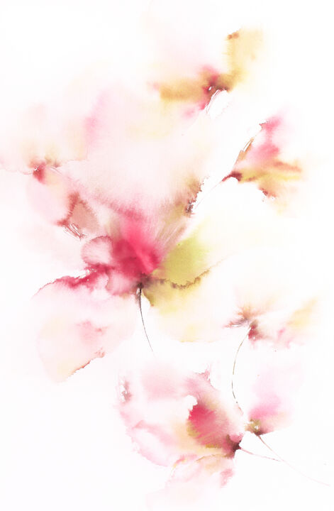 Картина под названием "Soft pastel flowers…" - Olya Grigorevykh, Подлинное произведение искусства, Акварель