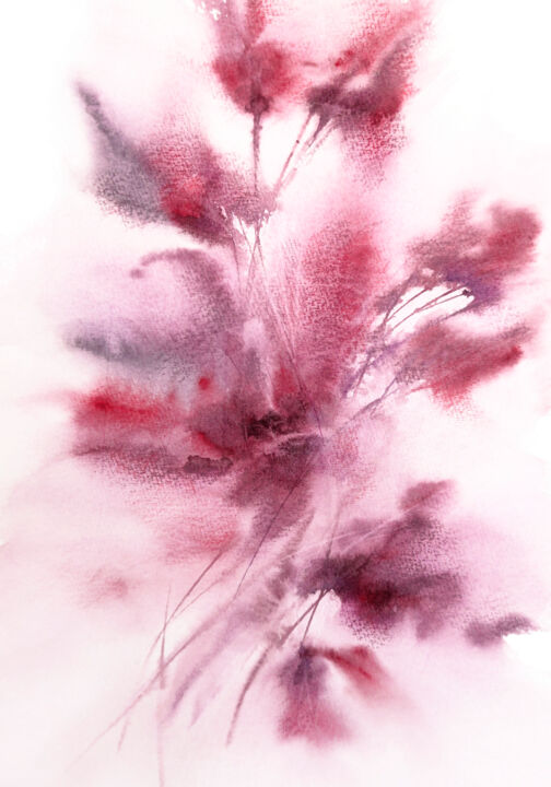 Painting titled "Pink abstract flowe…" by Olya Grigorevykh, Original Artwork, Watercolor