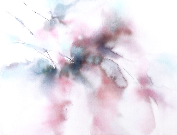 Картина под названием "Soft pink and blue…" - Olya Grigorevykh, Подлинное произведение искусства, Акварель