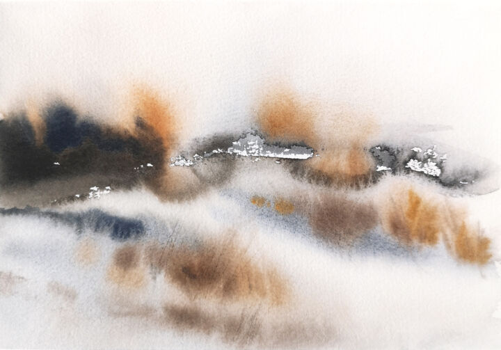 Картина под названием "Abstract winter lan…" - Olya Grigorevykh, Подлинное произведение искусства, Акварель