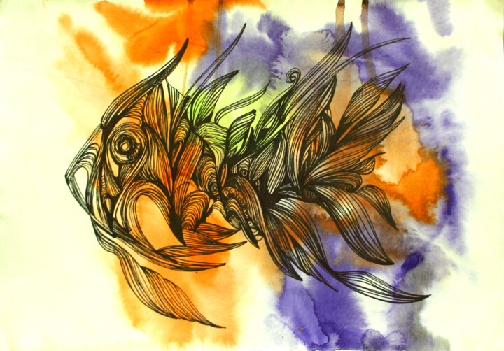 Peinture intitulée "13 Fish of the futu…" par Olya Kartavaya, Œuvre d'art originale, Aquarelle