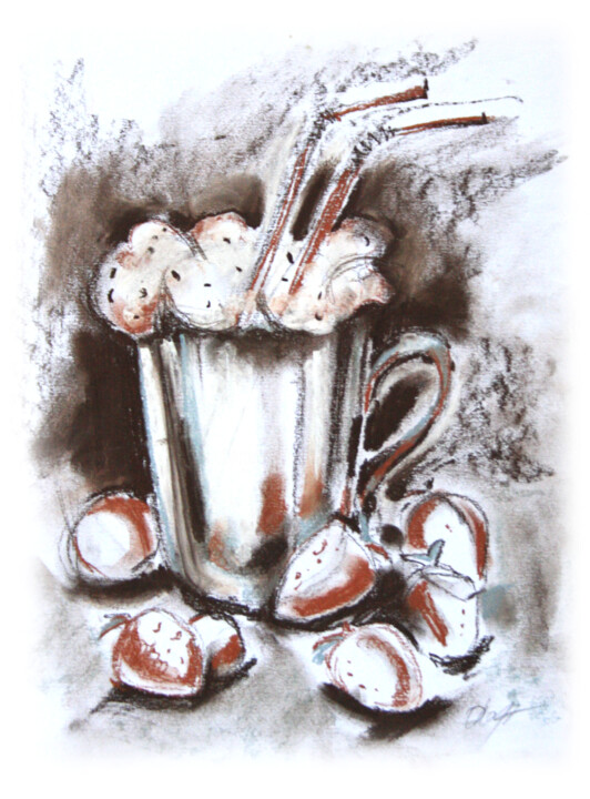 Drawing titled "Milkshake and straw…" by Olya Kartavaya, Original Artwork, Chalk