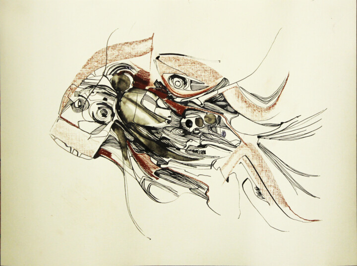 Dessin intitulée "Fish SA graphics" par Olya Kartavaya, Œuvre d'art originale, Encre