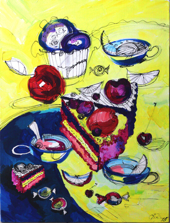 Peinture intitulée "Sweets for summer" par Olya Kartavaya, Œuvre d'art originale, Acrylique Monté sur Châssis en bois