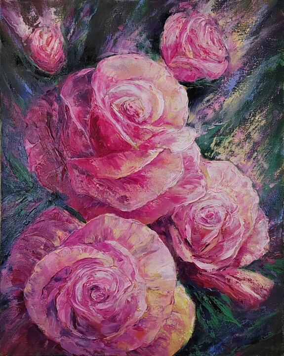 Peinture intitulée "Roses odor 1" par Olya Lioness, Œuvre d'art originale, Huile Monté sur Châssis en bois