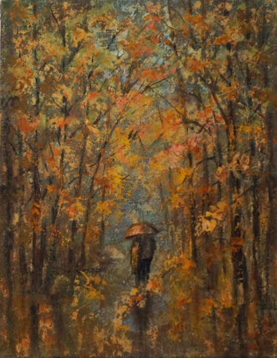 Картина под названием "Autumn walk" - Olya Lioness, Подлинное произведение искусства, Масло