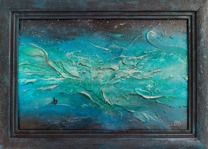 Painting titled "textured blue inter…" by Olya Volina, Original Artwork, Acrylic Mounted on Cardboard