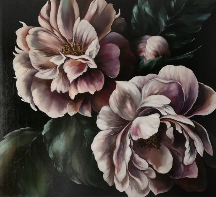Malerei mit dem Titel "Flowers" von Olya Skrypnyk, Original-Kunstwerk, Öl