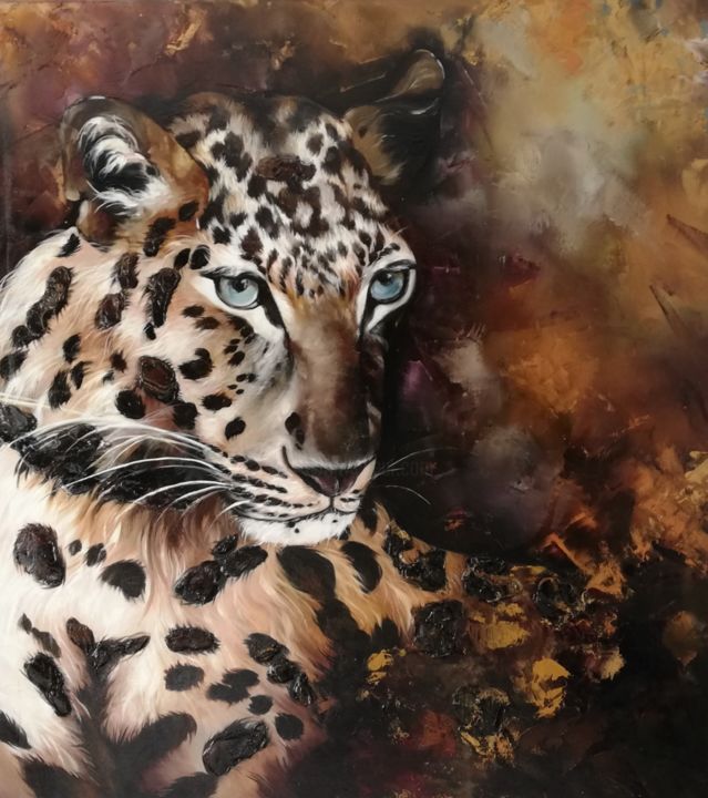 Malerei mit dem Titel "Leopard" von Olya Skrypnyk, Original-Kunstwerk, Öl