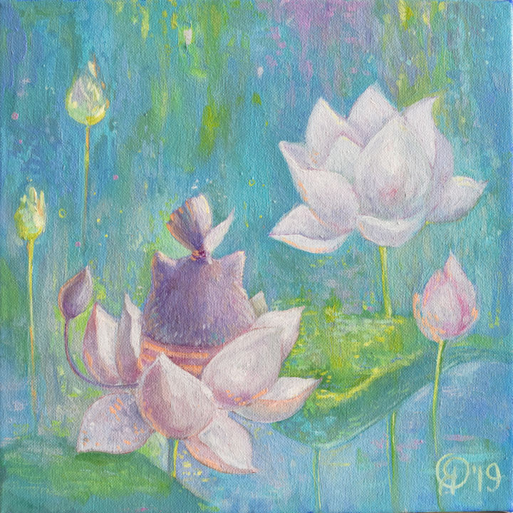 Pintura intitulada "Magic Lotus" por Olya Yatsenko, Obras de arte originais, Óleo
