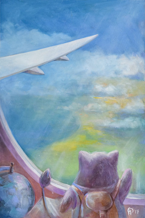 Painting titled "Over the ocean" by Olya Yatsenko, Original Artwork, Oil