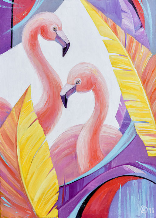 "Flamingos" başlıklı Tablo Olya Yatsenko tarafından, Orijinal sanat, Petrol