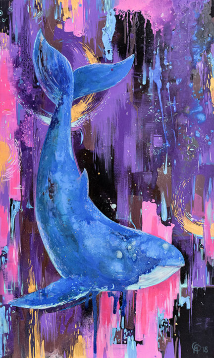 Painting titled "The Whale Dance" by Olya Yatsenko, Original Artwork, Oil