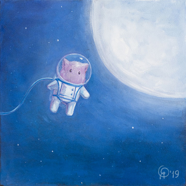 Картина под названием "Jorney to the Moon" - Olya Yatsenko, Подлинное произведение искусства, Масло
