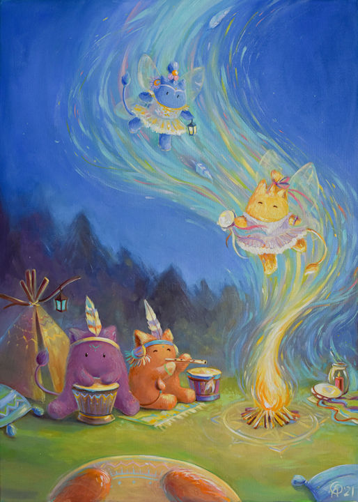 Pintura titulada "Magic Dance in the…" por Olya Yatsenko, Obra de arte original, Oleo