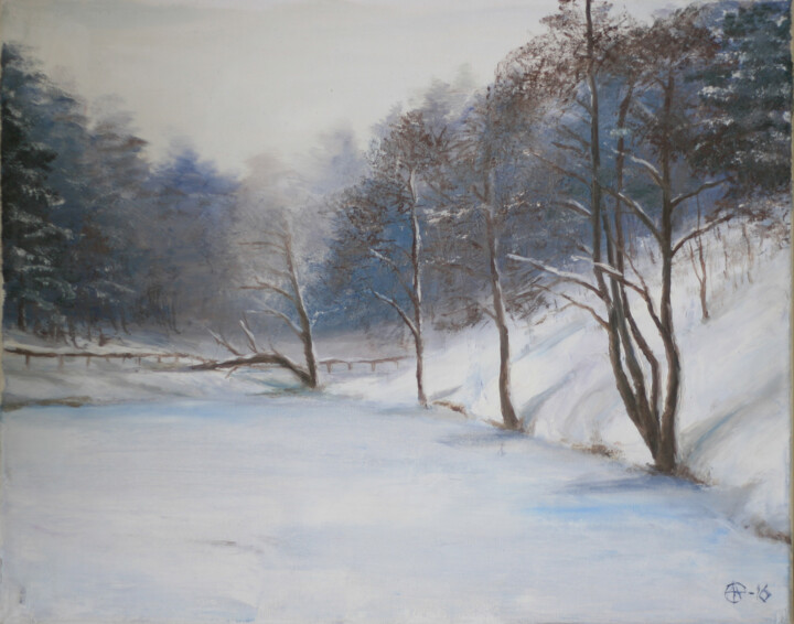 Painting titled "Dam, near Vilnius" by Oleg Ivanishchev, Original Art, Oil