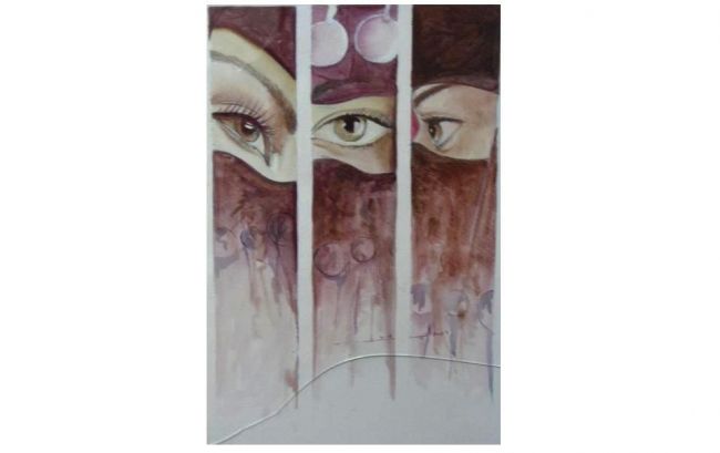 Pittura intitolato "les yeux d atlas" da Omar Daiday, Opera d'arte originale, Olio