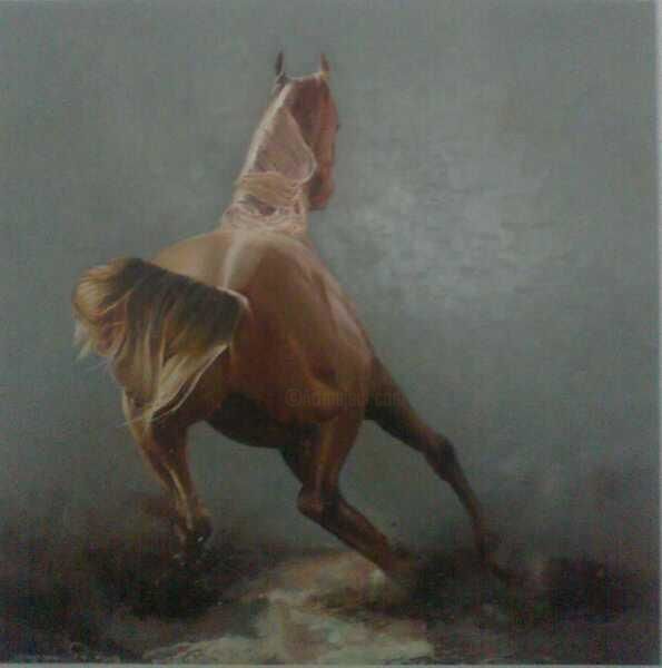 Painting titled "cheval" by Omar Daiday, Original Artwork, Oil
