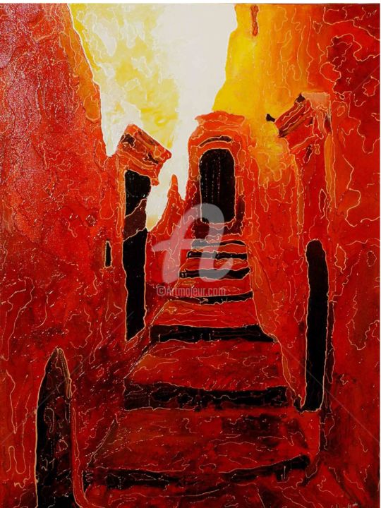 Peinture intitulée "LE ROUGE D'UN BLEU" par Omar Jebbari, Œuvre d'art originale, Acrylique