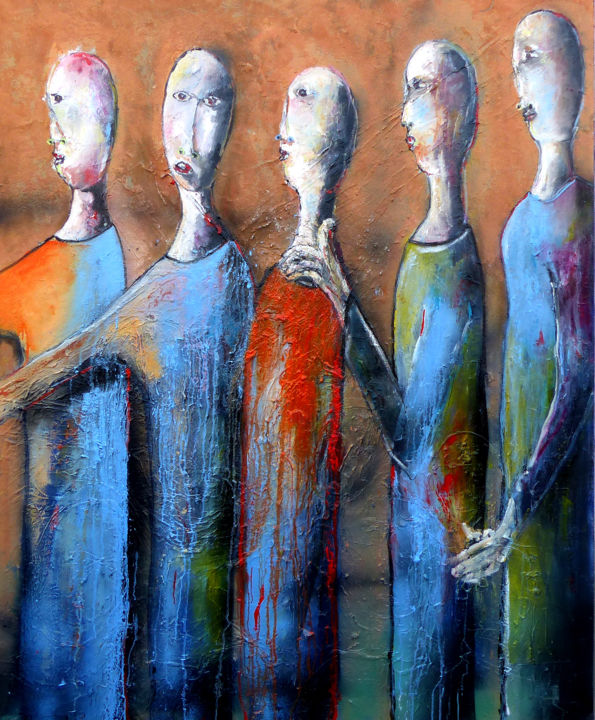 Painting titled "Les embrigadés" by Omer Amblas, Original Artwork, Other