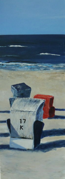 Malerei mit dem Titel "Ostsee Strandkörbe…" von Rainer Jäckel, Original-Kunstwerk, Acryl