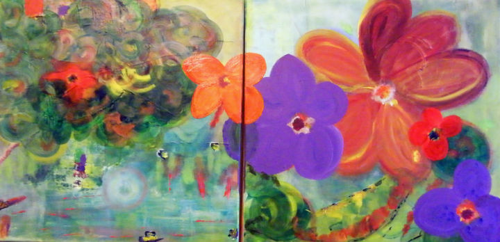 Peinture intitulée "SERIE FLORALE " mos…" par Isabelle Nivet, Œuvre d'art originale, Acrylique