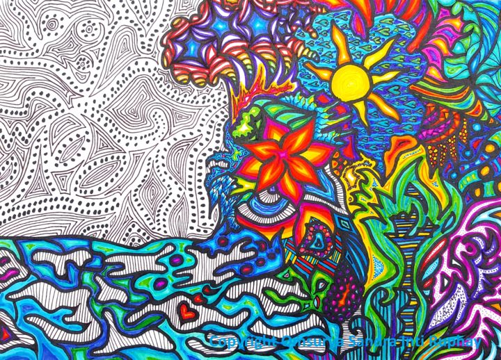 Drawing titled "Ozean Paradies Farb…" by Omsurya Sandra Inti Ruphay, Original Artwork, Marker