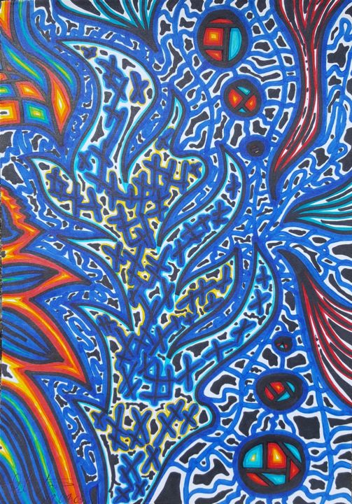 Desenho intitulada "Magic Blue Forrest" por Omsurya Sandra Inti Ruphay, Obras de arte originais