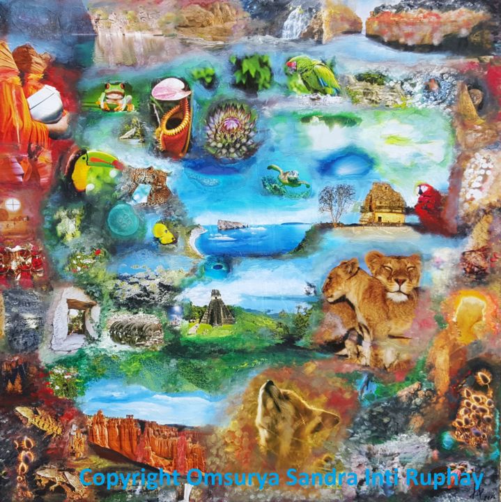 Malerei mit dem Titel "HEILIGE ERDE MEER -…" von Omsurya Sandra Inti Ruphay, Original-Kunstwerk, Acryl