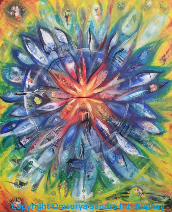 Schilderij getiteld "Mandala - MAN DAr L…" door Omsurya Sandra Inti Ruphay, Origineel Kunstwerk, Acryl